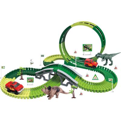 China Electric Track With Light Music Hot Selling Dinosaur Toys Racing Track Toy Set Flexible Track Play Set For Kids for sale