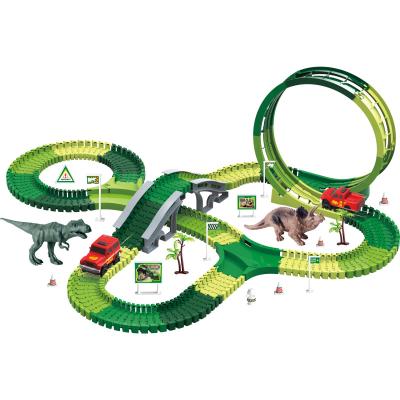 China Electric track with light music most popular 3d car diy toy track toy style dinosaur electric railway toy for sale