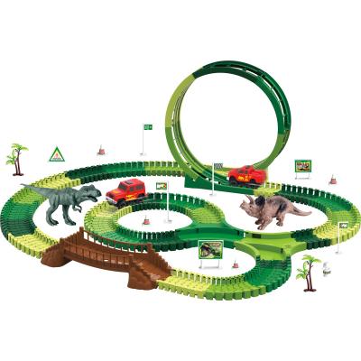 China Electric Track with Light Music Educational Children Play Toy Diy Jurassic World Dinosaur Train Track Car Set for sale