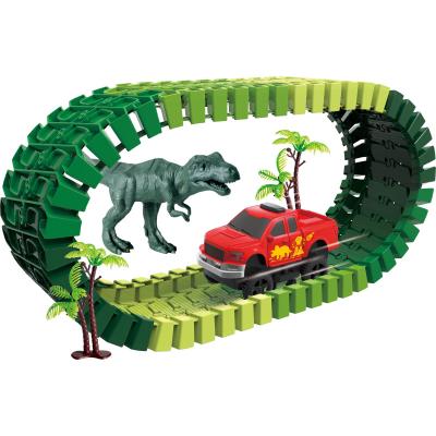 China Electric Track with New Light Music Rail Train Set Dinosaur Toys Slot Children's Educational Building Blocks Toys Pack Flexible Track Play Set for sale