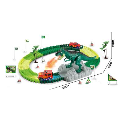 China Electric Track with Light Music Dinosaur Toys Flexible Racing Tracks Set Jet Dinosaur Track with 2 Racing Cars and 360 Degree Loop Slot Toys for sale