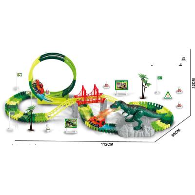 China Electric Track with Light Music Self Assemble Miniature Race Track Dinosaur Toy Car Playset Mist Jet Dinosaur Race Car for Kids for sale