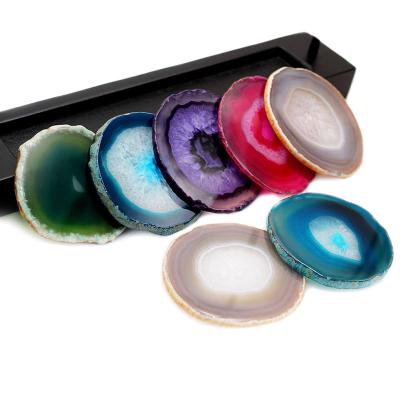 China Decorative Semi Precious Stone Cup Mat Natural Agate Coaster From Europe Natural Stone Slice Agate for sale