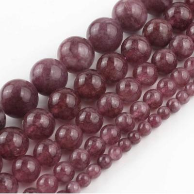 China Handmade natural stone powder chalcedony color round bead half full stone beads with hole besds fashion colored purplish red for sale