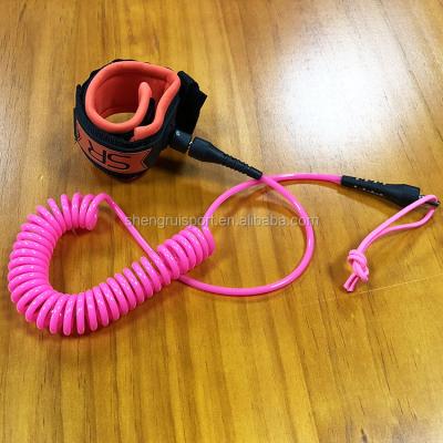 China Colorful Durable 10ft Coiled Ankle/Calf/Knee/Bicep/Wrist 5mm Leashes With Urethane SUP Leash High Quality Surf Leash for sale