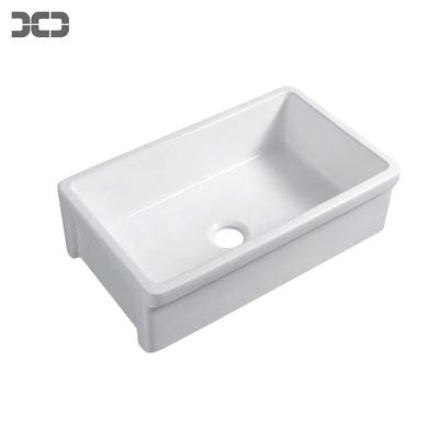 China White Fireclay Kitchen Faucet Reversible Fireclay Farmhouse Basin Basin Kitchen Sink Without Apron-Front Single Sink for sale