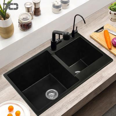 China With Faucet Acrylic Quartz Double Bowl Undermount Sinks Kitchen Used Sinks Resin Granite Composite Sink for sale