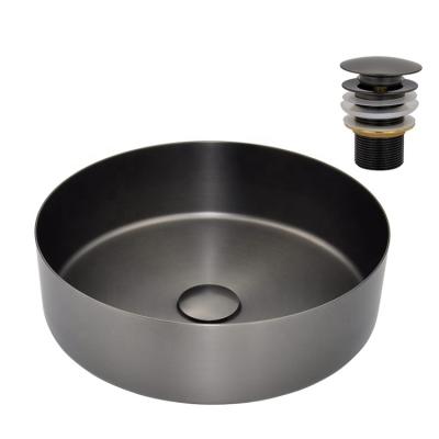 China Modern 304 Stainless Steel Vessel Sink Nano Coating PVD Brushed Gunmetal Bathroom Basin for sale