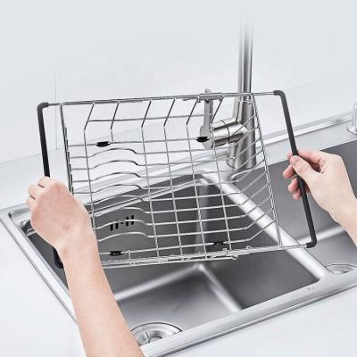 China Wholesale Viable Over Countertop Dish Drainer Dish Drying Rack Adjustable Handle Drying Basket for sale