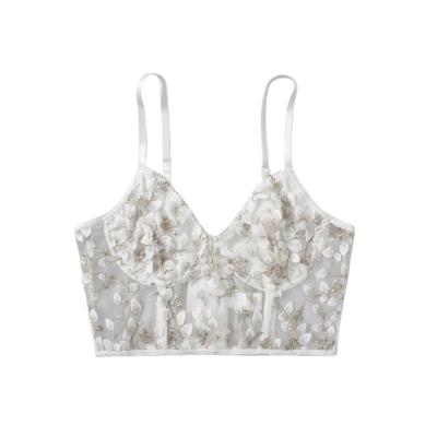 China Wholesale 2023 Summer Women's Sexy Lace Top QUICK DRY Women's Wholesale Flower Embroidery Tank Top White Short Corset Top for sale