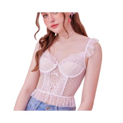 China Sexy Dot Lace Perspective Street Chest Fashion Girl Tops Custom Tank Top Summer INS Style QUICK DRY Polka Dot for sale