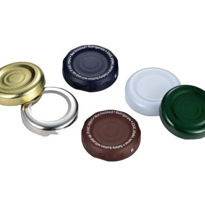 China Strawberry Jam 30mm Bottle Lids Metal Hook Pilfer Proof Metallic Caps for sale