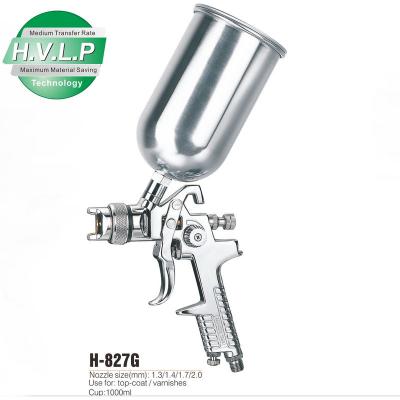 China HVLP H-827 2.0mm Spray Gun 1000ml Pot 1000ml Chrome Gun Aluminum Body 1.3/1.4/1.7/2.0 for sale