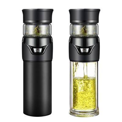 China Viable Double Wall Glass Tea Bottle, Portable Dual Use Tea Tumbler With Leakproof Infuser Men's Travel Mug With Tea Leaf Filter for sale