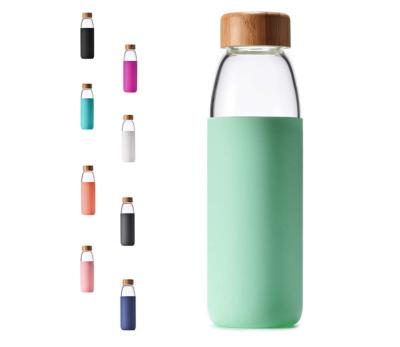 China Borosilicate Glass Stocked Water Bottles 22oz, 18oz with Bamboo Lid, BPA Free Silicone Non-Slip Sleeve, and Bonus Stainless Steel Leak P for sale