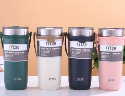 China Business Coffee Cup Stainless Steel Double Ice Cream Cup Car Stainless Steel Cold Cup Heat Preservation Will Wear A Rope for sale