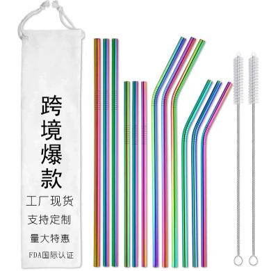 China Reusable Stainless Steel Metal Stocked Straws with 1Cleaning Brushes Included for sale