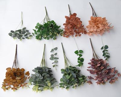 China Artificial Eucalyptus Stem Bouquet Faux Flowers Supplies Real Touch Leaf Durable Branch 16 Heads for sale