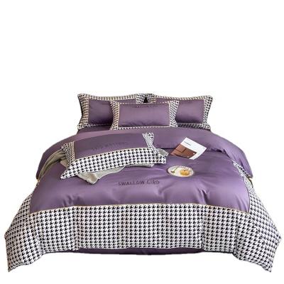 China Anti-Static Purple Duvet Cover Bedding Set Fitted Flat Bed Sheets Set Customized Home Adult Double Sheets Wholesale for sale