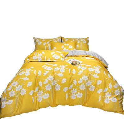 China Modern yellow flower printed polyester folded home bedding sets cheap wholesale for sale