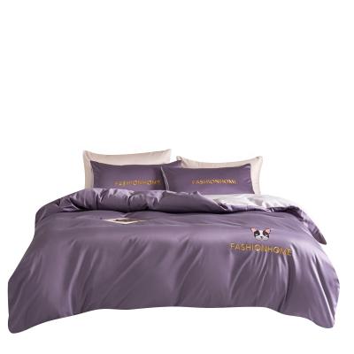 China Antistatic Purple Flat Fitted Bed Sheet Bedding Set Luxury High Quality 100% Cotton for sale