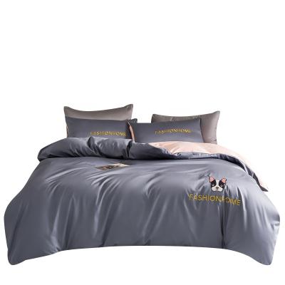 China Gray Duvet Bedding Set Anti-static Bed Covers Luxury Hotel Bedding Set Sets Embroidery Solid for sale