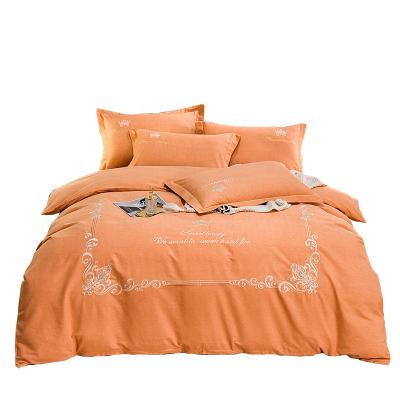 China Folded Sheet Bedding Set Bed Sets Cotton Autumn Winter Spring Orange Pure Color Simple Wholesale for sale