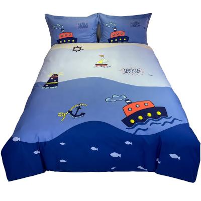 China Folded Single Duvets Covers Sheets Set 100% Cotton Double Blue Sea Boat Wholesale for sale