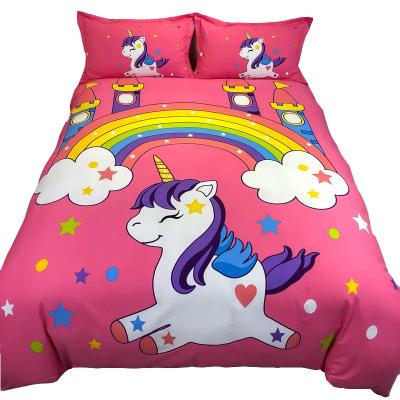 China Folded kids unicorn bedding sets for girls hometextile 100% cotton wholesale cartoon for sale