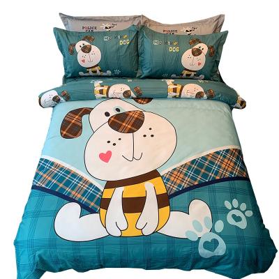 China Folded Boys Kids Bedding Set Flat Fitted Sheet Set 100% Cotton Cartoon Dog Printed Wholesale for sale