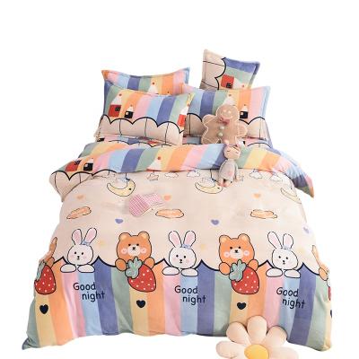 China Folded fashion printed milk velvet flannel bed sheet bedding set lovely rabbit bear home wholesale for sale