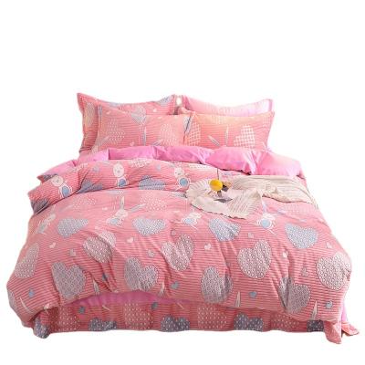 China Lovely Pink Folded Romantic Rabbit 6D Cut Out Velvet Flannel Duvet Bedding Set Wedding Full Bed Bedroom for sale