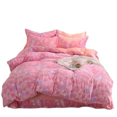 China Pink Floral Sheets Folded Fantasy 6D Cut Out Velvet Bedding Set Winter Fleece Bedspread Set Wholesale for sale