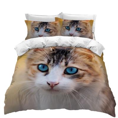 China Custom Folded 3d Printed Lovely Cat Quilt Duvet Cover Bedding Set King Queen Wholesale for sale