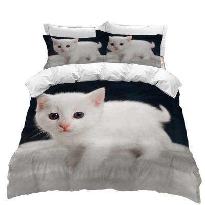 China Folded Custom 3d Bedding Set Duvet Cover Set Microfiber White Black Beautiful Cat for sale