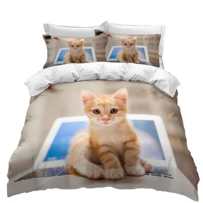 China Custom Digital Printed Folded Lovely Cat Animal 3d Duvet Cover Sheets Bedding Set Queen King Set for sale