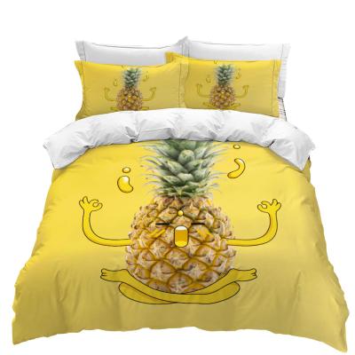 China Fashion 3d Folded Bedding Set Yellow Pineapple Custom Bed Sheets Set Double Single Wholesale for sale