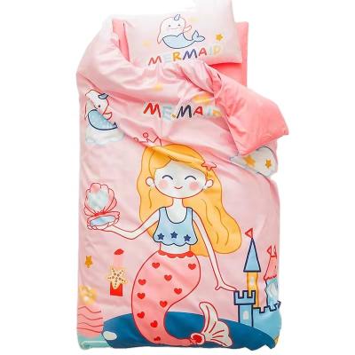 China Good Selling Anti-static Pink Mermaid Baby Quilt Blanket Set Bedding Cotton For Girls Factory Price for sale