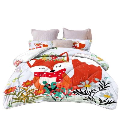 China Cute Folded Red Fox Microfiber Comforter Set Bedding Set Comforter Sets Luxury Twin King Queen for sale