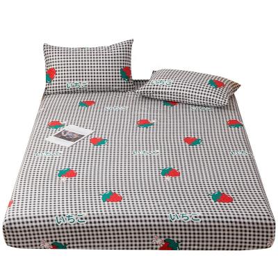 China Wholesale Gray Grid Strawberry Printed Fitted Sheets Single Cotton Fitted Kids Elastic for sale