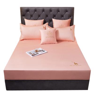 China Luxury Fitted Pink Single Bed Sheet Queen King Size Bed Sheet Twin Solid Color Online for sale