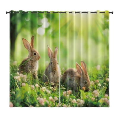 China Wholesale Blackout Rabbit Digital Printed Window Blackout Curtain Animal Living Room Curtains for sale