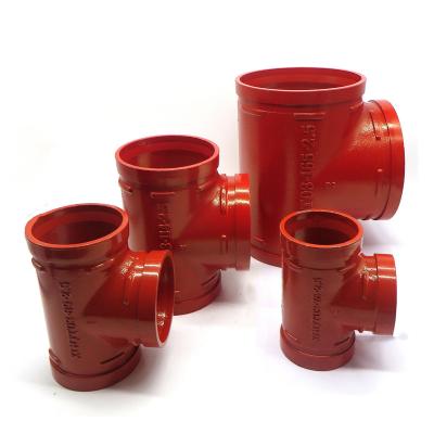 China Fire Fighting Svstem and Other Fields Industrial Ductile Grooved Plumbings Reducing Tee Fire Joint Tee Grooved Pipe Fitting With Red Color for sale