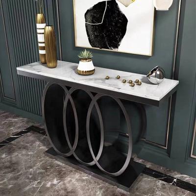 China (Size) 2020 adjustable latest modern fashionable marble console table with stainless steel frame for sale