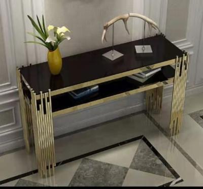 China (Other) hot sale stainless steel adjustable glass top console table for sale