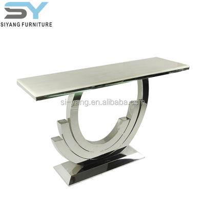 China European Black Glass Top Stainless Steel Console Table for sale