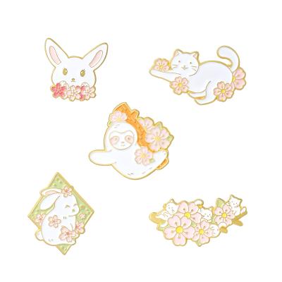 China New Europe Styles Kids Cartoon Brooch Gifts Flower With Sloth Cat Rabbit Cute Enamel Pins for sale