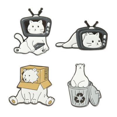 China Europe Discount Cheap Cute Cartoon Animal Enamel Lapel Pins Single Bin Bear TV Cat Pin for sale