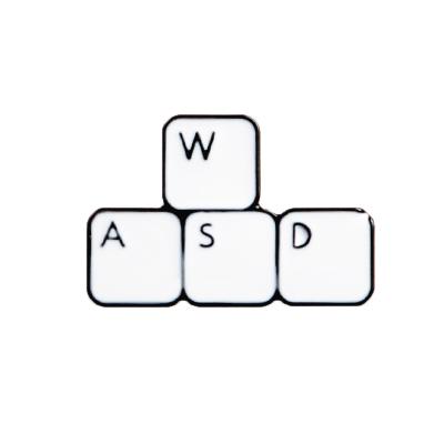 China Europe QIHE promotion new computer keyboard WASD words enamel pin badges brooches for sale