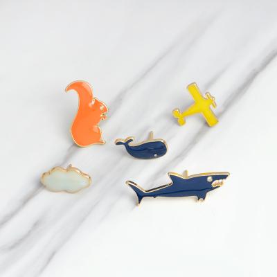 China QIHE 5pcs/set Fashionable Brooch Pins Set Colorful Squirrel Whale Shark Fish Cloud Flat Pin Set Cute Animal Brooch Jewelry For Kids for sale